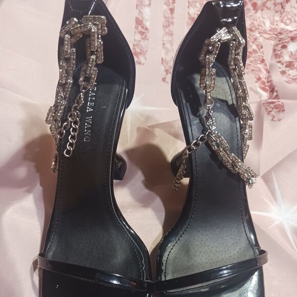 AZELEA WANG Ankle Wrap Chain Link Baguette's fluted heels size 8.5 - Picture 2 of 9